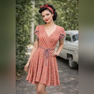 NWT Smak Parlour Floral Mini Dress Size S V Neck Belt Waist